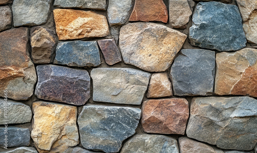 Poster this image displays a rustic stone wall featuring a complex pattern of stones in different colors an