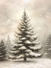 Obraz premium Snow Covered Christmas Tree in Winter Forest