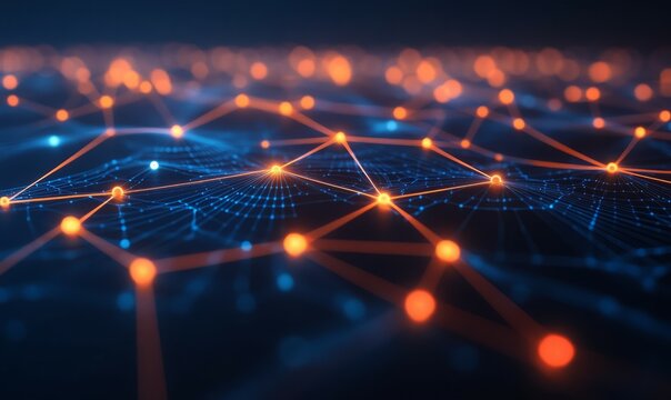 This visual representation highlights the DNS structure with glowing links between IP addresses and domain names, set against a dark blue backdrop,
