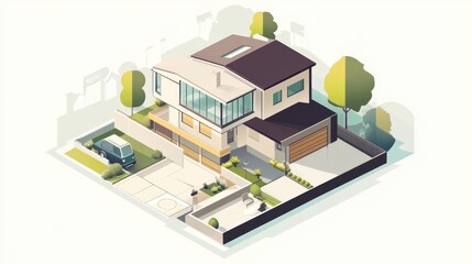 Modern House Isometric Design: Luxury Home Exterior