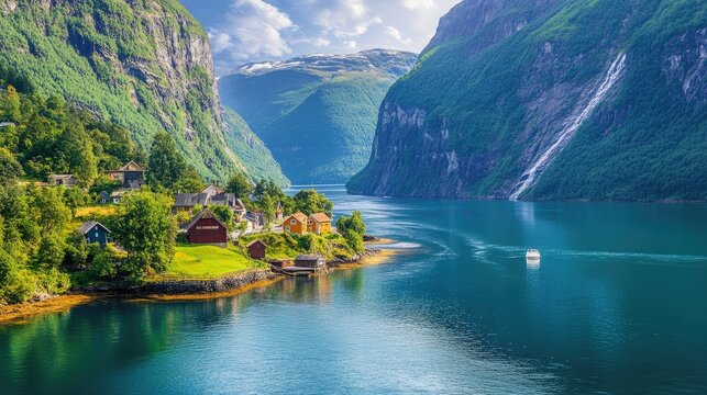 Majestic Hellesyltfossen Waterfall in Flam, Norway: A Stunning Display of Scandinavian Nature's Beauty