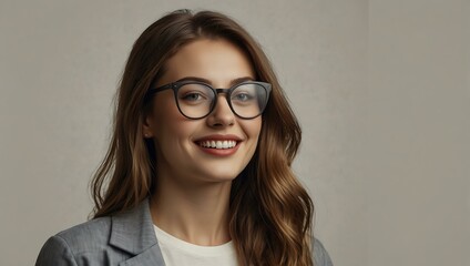Fototapeta premium Chic woman in stylish glasses with a satisfied smile (PNG).