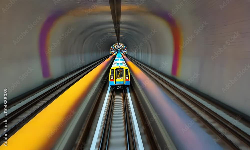 Poster vibrant train journey captured in motion with dynamic colors and futuristic vibes in electric settin
