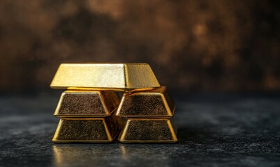 Stacked Rough Gold Bars on a Dark Background in Minimalist Setting