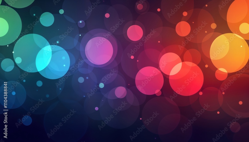 Poster abstract flyer design with vibrant rainbow circles. colorful circles create dynamic pattern on dark 