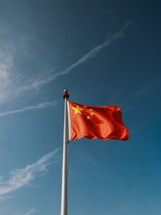 China flag waving against a blue sky, symbolizing unity.