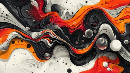 Abstract design featuring swirling colors of red, black, orange, and white.