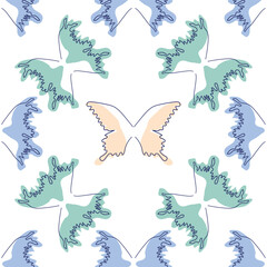 Line art butterfly illustrations Minimalist trendy abstract seamless pattern. Modern vector template for design.