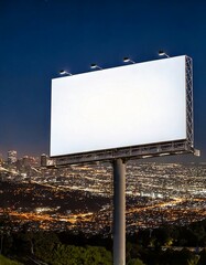 Mockup Illuminated billboard against a nighttime cityscape with lights and a starry sky