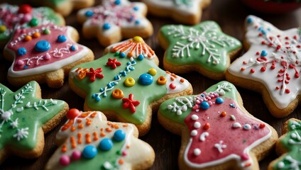 Christmas cookies decorated with colorful icing for a festive treat.