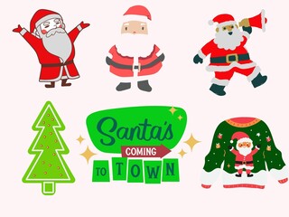 Christmas greeting cards with text Merry Christmas and happy new year. Collection of Holiday Christmas Labels