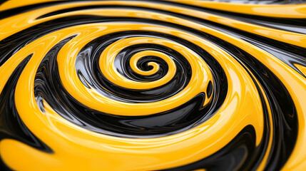 An abstract background featuring swirling yellow and black patterns, creating a dynamic and organic kaleidoscopic effect. Kaleidoscopic. Illustration