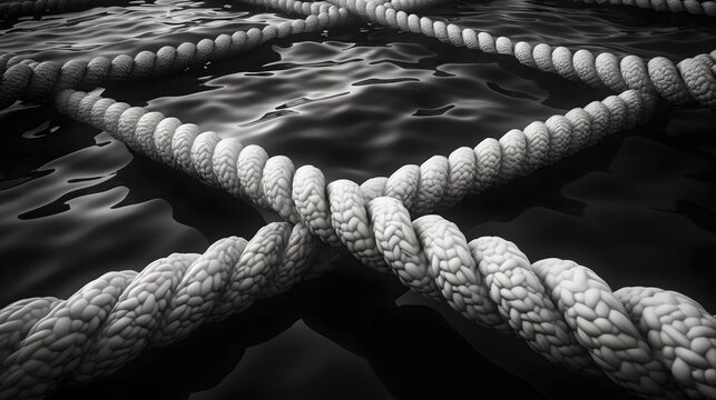 Fototapeta A black and white photo of a rope with a white rope in the middle