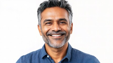 Happy Smiling Man with Gray Hair and Beard Against White Background
