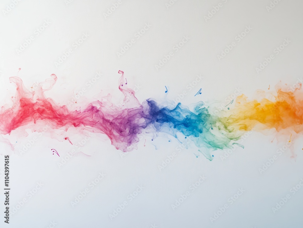 Aufkleber Flying colorful musical notes create an abstract representation of music in a neural network design, set against a clean white backdrop allowing for additional text