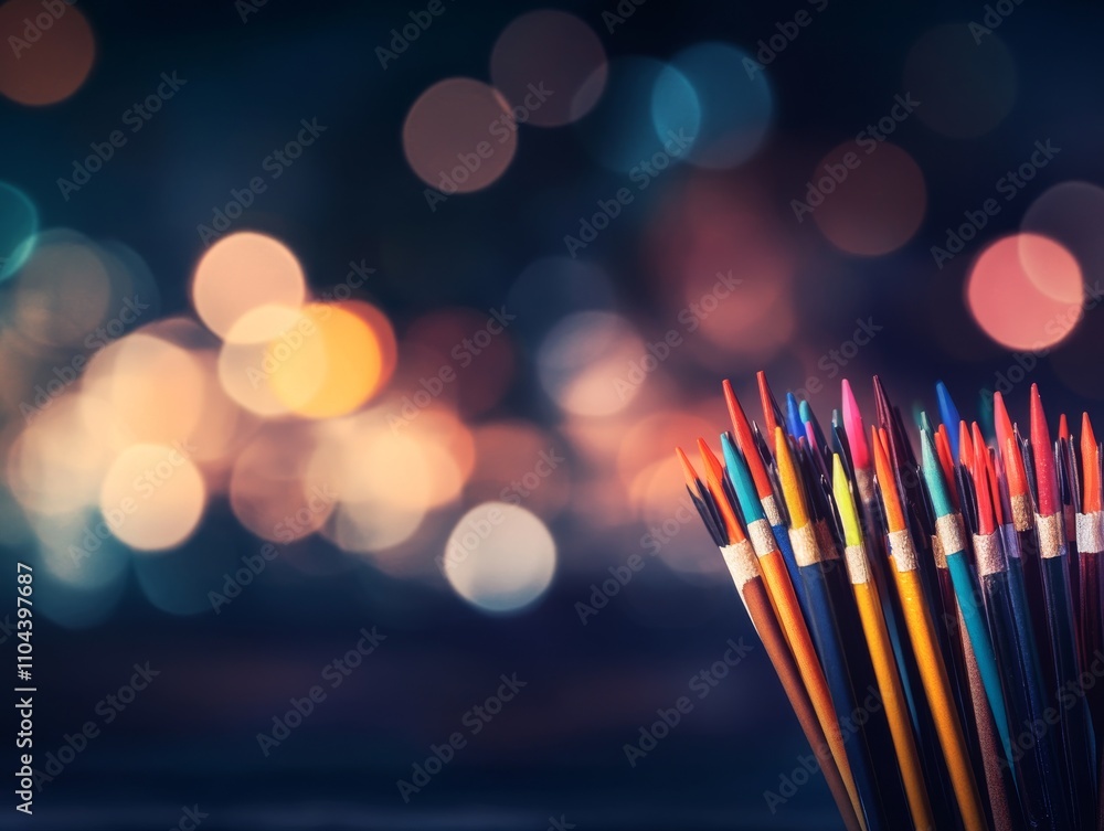 Poster a dynamic arrangement of colorful arrows rises against a dark night sky peppered with circular bokeh