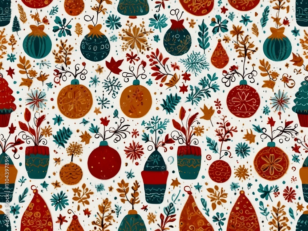 Poster christmas pattern with colorful elements on a white background.