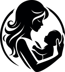 Mother love with her child silhouette, a baby in mom arms illustration 