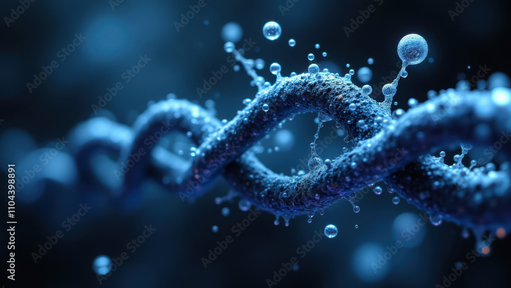 Poster semaglutide molecule depicted with a focus on its structure and water droplets around it.