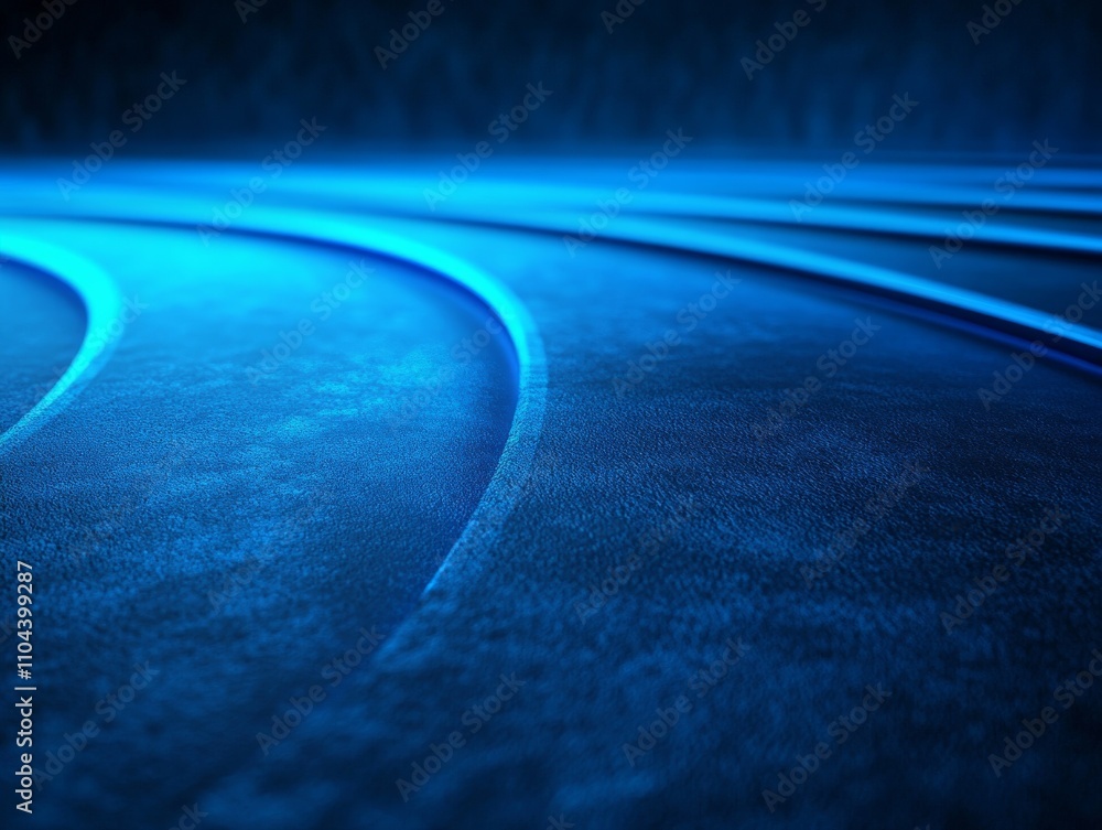 Poster Vibrant blue light streaks race across a dark surface, evoking a sense of speed and modernity while leaving ample space for text or graphics to enhance the composition