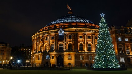Fototapeta premium Christmas tree illuminated in front of Royal Albert Hall.