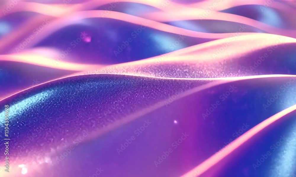 Poster abstract iridescent waves with vibrant colors and glittering textures in soft light