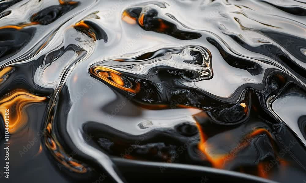 Poster abstract liquid art with reflections and orange highlights in a mesmerizing pattern