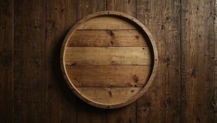 Fototapeta premium Circular mockup signboard on a wooden wall.