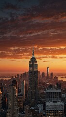 City skyline at sunset.