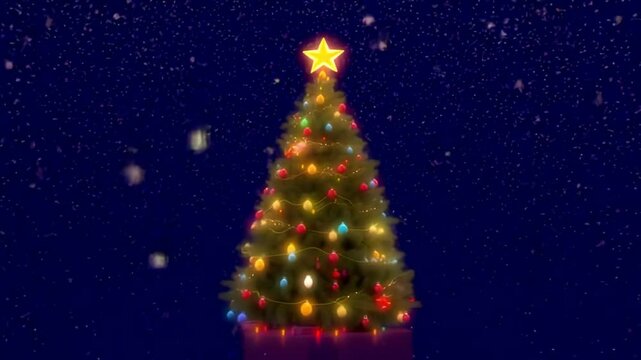 Arbol de navidad decorado con fondo azul.