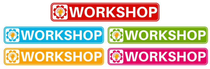 set workshop badge labels icon. Business and entrepreneurship sign symbol design sticker template vector illustration	