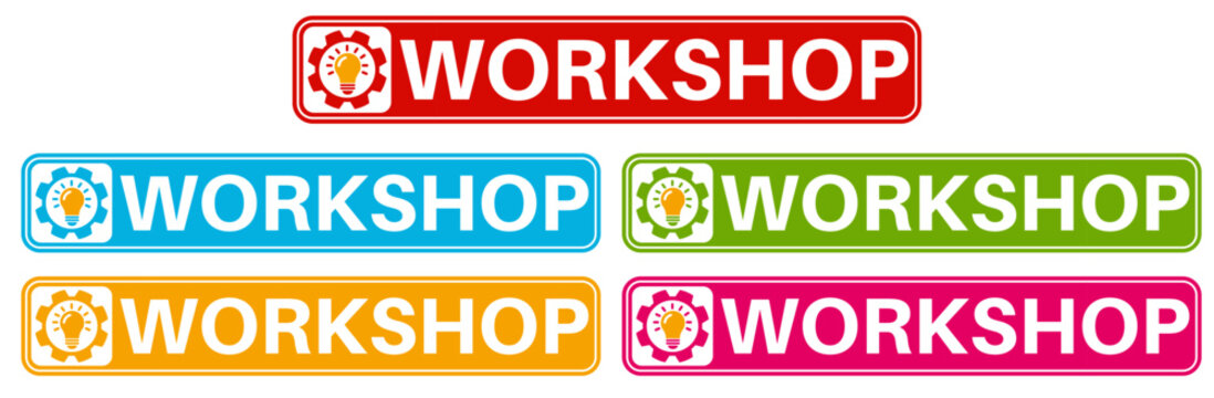 set workshop badge labels icon. Business and entrepreneurship sign symbol design sticker template vector illustration	