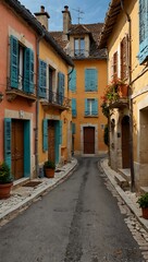 Fototapeta premium Classic French village street with colorful homes.