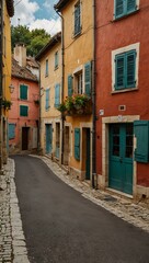 Fototapeta premium Classic French village street with colorful homes.