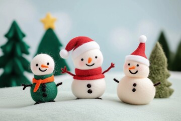 Paisagem de natal em miniatura com Papai Noel, renas e pinheiros cobertos de neve, estilo lúdico e colorido, criado por IA generativa.