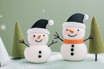 Paisagem de natal em miniatura com Papai Noel, renas e pinheiros cobertos de neve, estilo lúdico e colorido, criado por IA generativa.