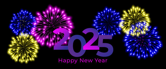 Happy New Year 2025 greetings against the background of fireworks. Vector illustration