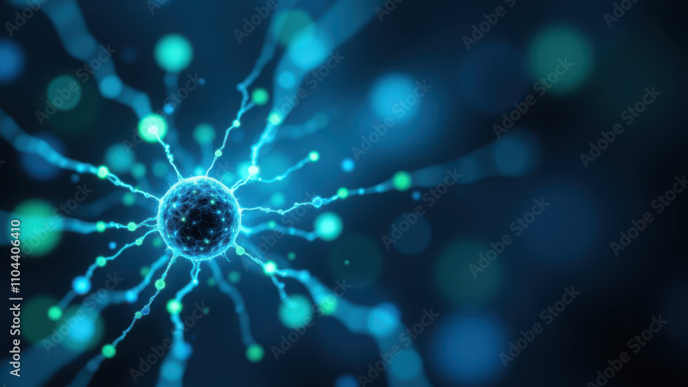 Poster stylized 3d rendering of a neuron with highlighted dendrites, illustrating the concept of semaglutid