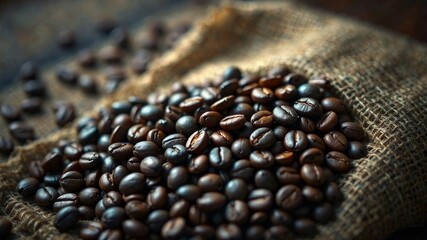 close up of coffee beans on burlap