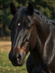Obraz premium Close-up of a bay or black horse.