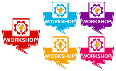 set banner workshop icon sign. Coaching workshop symbol labels design vector illustration