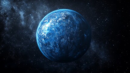 A blue Earth with sun rays shining on it against space planet