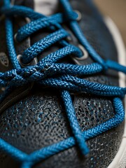 Obraz premium Close-up of a blue shoelace on a sports shoe.