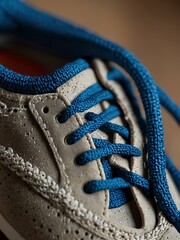 Close-up of a blue shoelace on a sports shoe.