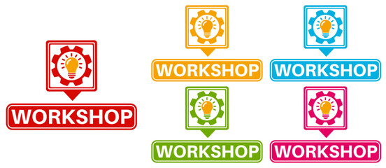 Set collections trendy colorful workshop sign. Business seminar symbol Training labels design template Vector illustration