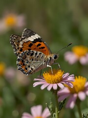 Obraz premium Close-up of a butterfly on a wildflower.