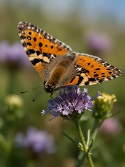 Naklejka premium Close-up of a butterfly on a wildflower.