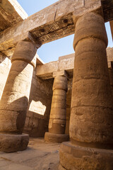 Karnak, Luxor, Egypt. Columns of the Great Hypostyle Hall at the Karnak Temple complex in Luxor