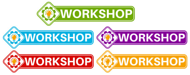 Set collections trendy colorful workshop sign. Business seminar symbol Training labels design template Vector illustration