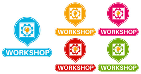 Set collections trendy colorful workshop sign. Business seminar symbol Training labels design template Vector illustration